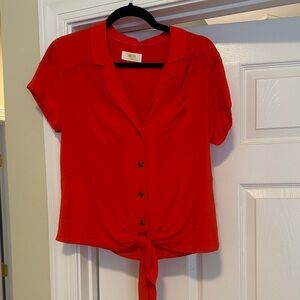 Orange Maeve Button-Up Tie Front Top